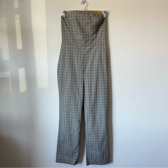 Privacy Please Revolve Strapless Autumn Jumpsuit Black and Yellow Plaid Size M - Picture 4 of 11